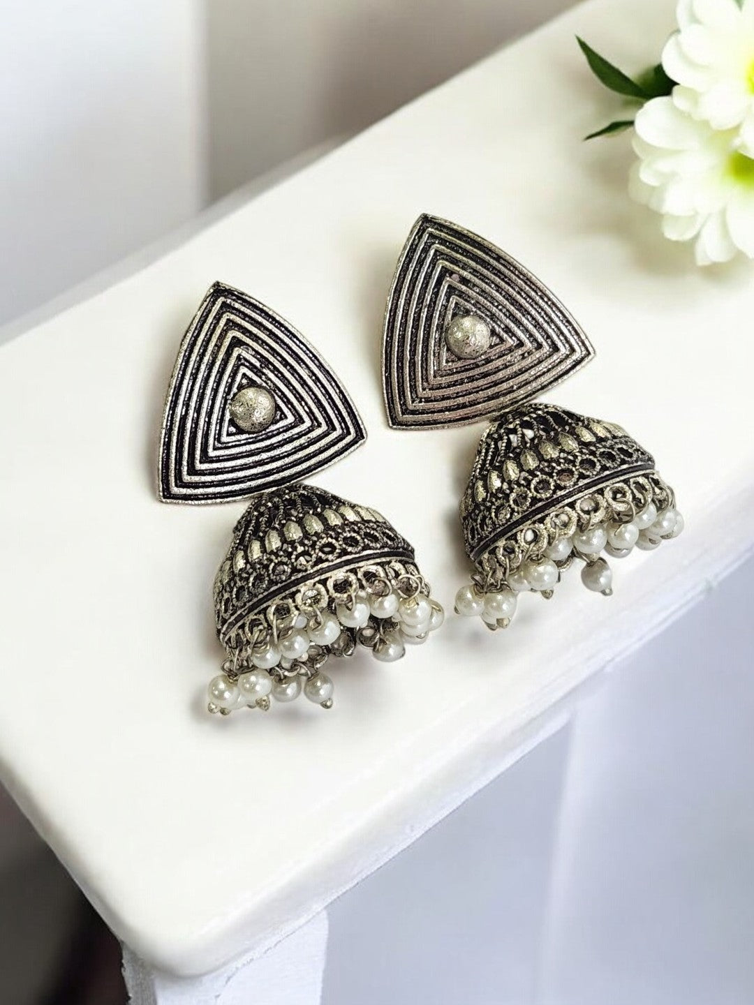 PEARL NYTHISA GERMAN SILVER EARRINGS