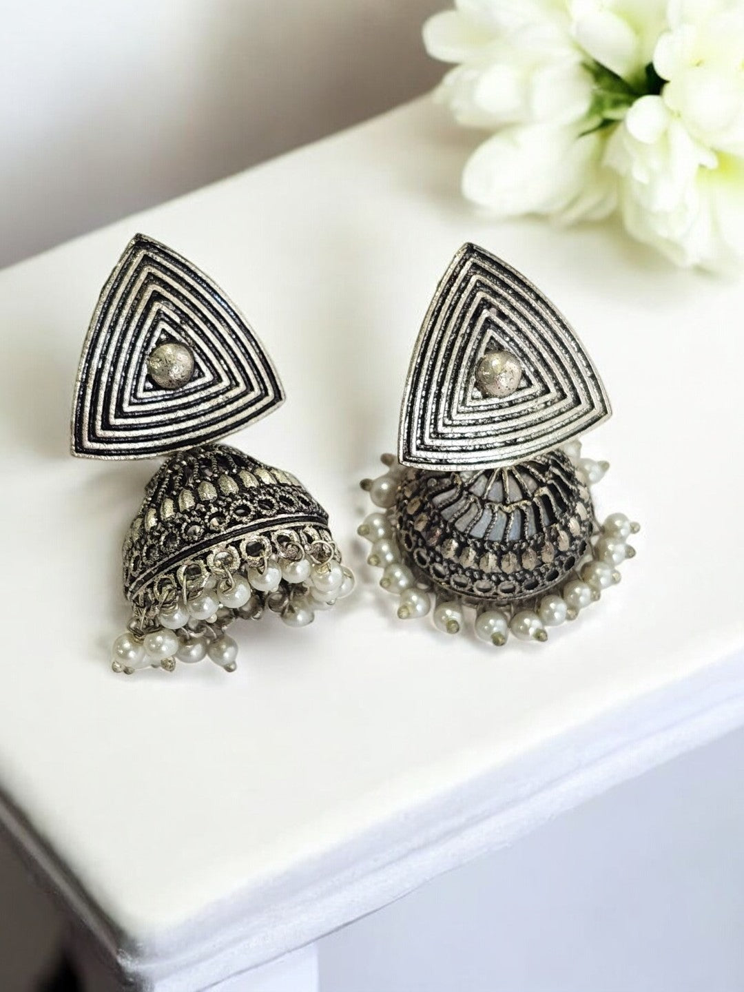 PEARL NYTHISA GERMAN SILVER EARRINGS