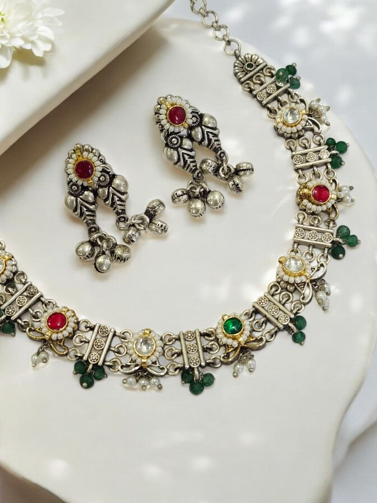 RUBY IDHANTYA GERMAN SILVER JEWELLERY SET
