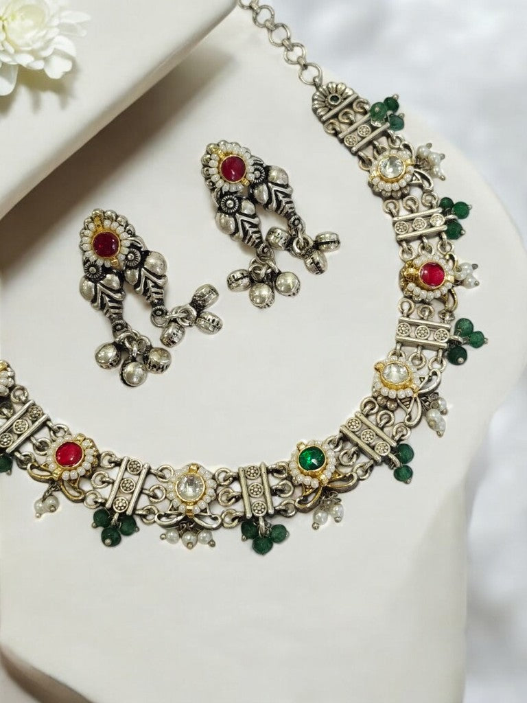 RUBY IDHANTYA GERMAN SILVER JEWELLERY SET