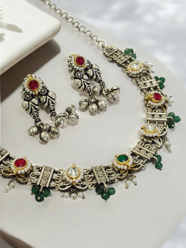 RUBY IDHANTYA GERMAN SILVER JEWELLERY SET