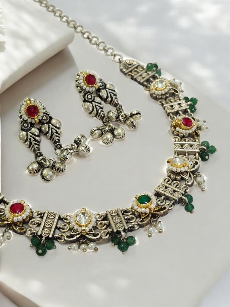 RUBY IDHANTYA GERMAN SILVER JEWELLERY SET