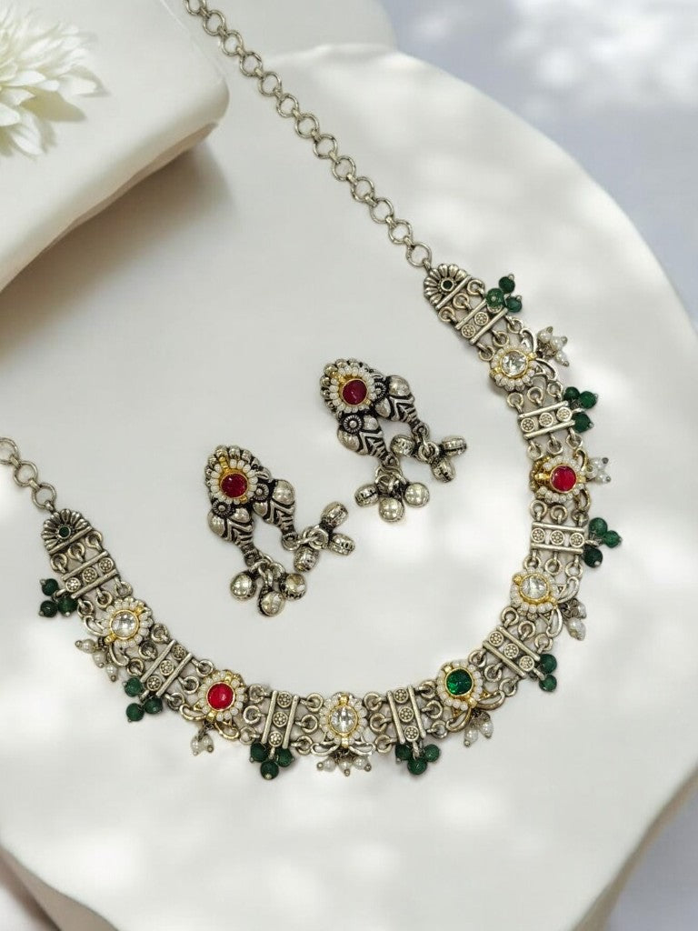 RUBY IDHANTYA GERMAN SILVER JEWELLERY SET