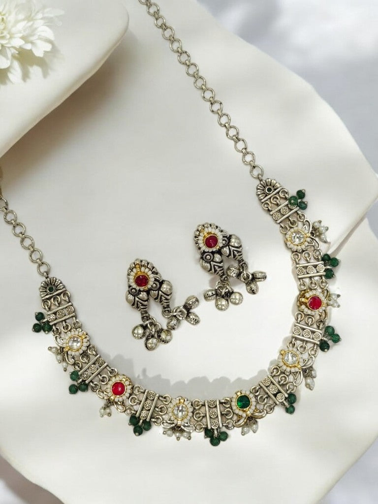 RUBY IDHANTYA GERMAN SILVER JEWELLERY SET