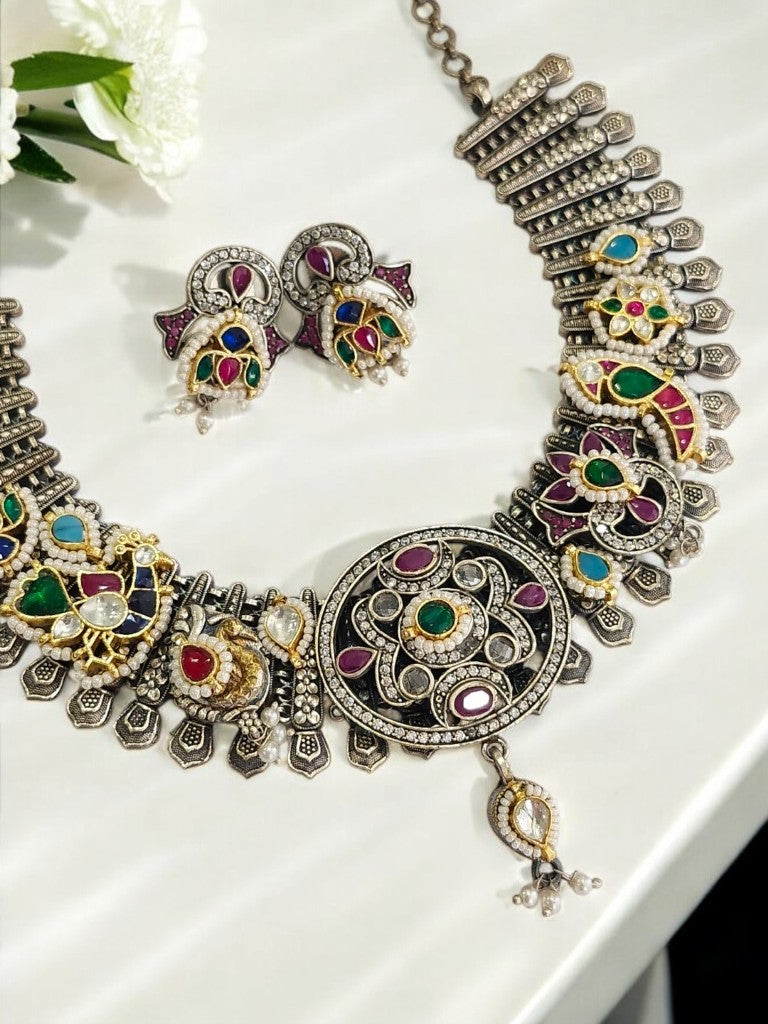 PURPLE MEETANYA GERMAN SILVER JEWELLERY SET