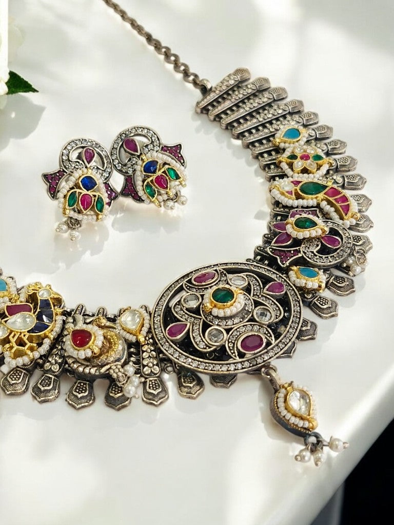 PURPLE MEETANYA GERMAN SILVER JEWELLERY SET