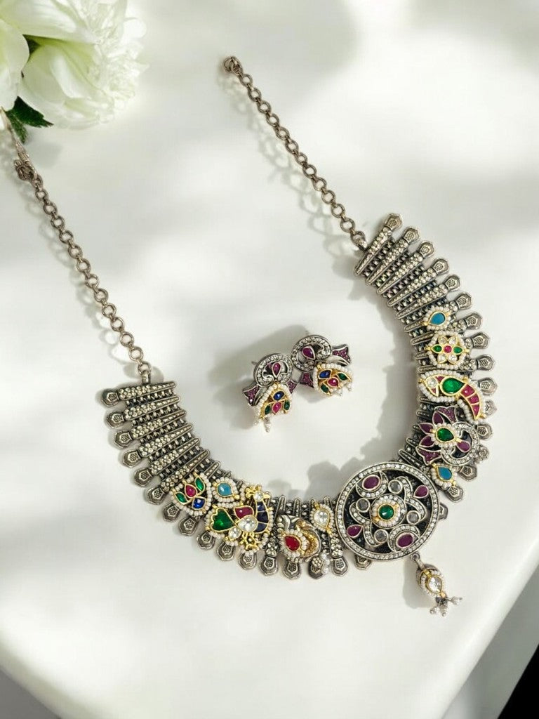PURPLE MEETANYA GERMAN SILVER JEWELLERY SET