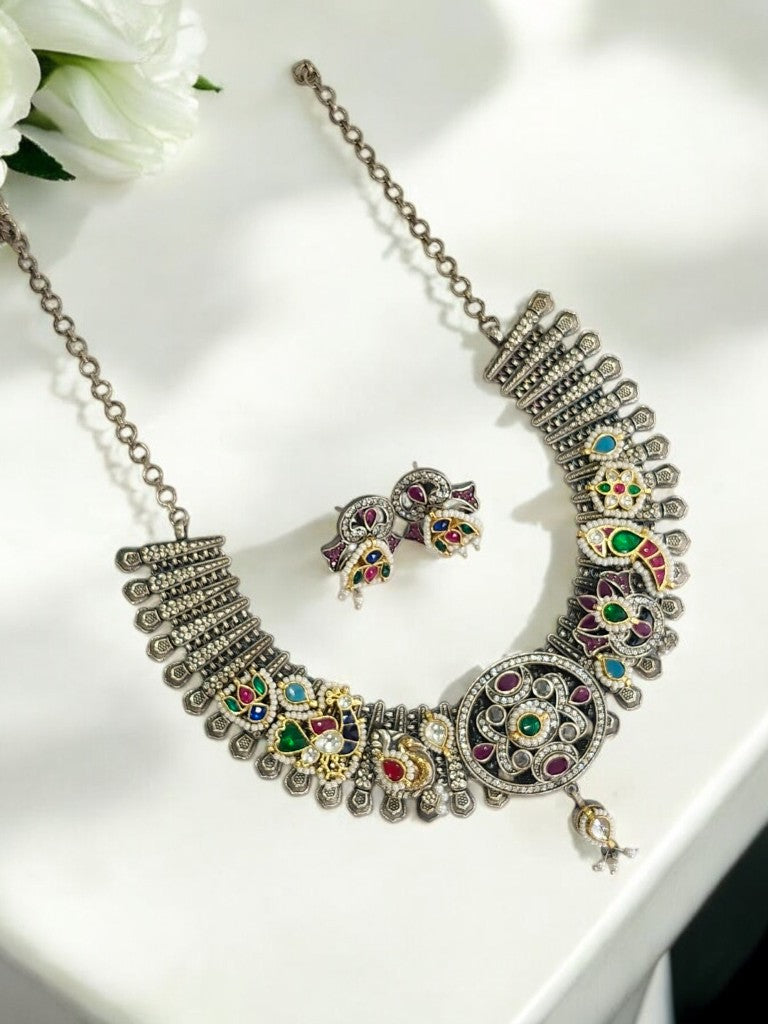 PURPLE MEETANYA GERMAN SILVER JEWELLERY SET