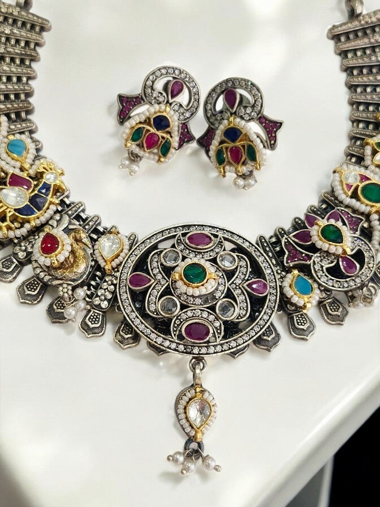 PURPLE MEETANYA GERMAN SILVER JEWELLERY SET