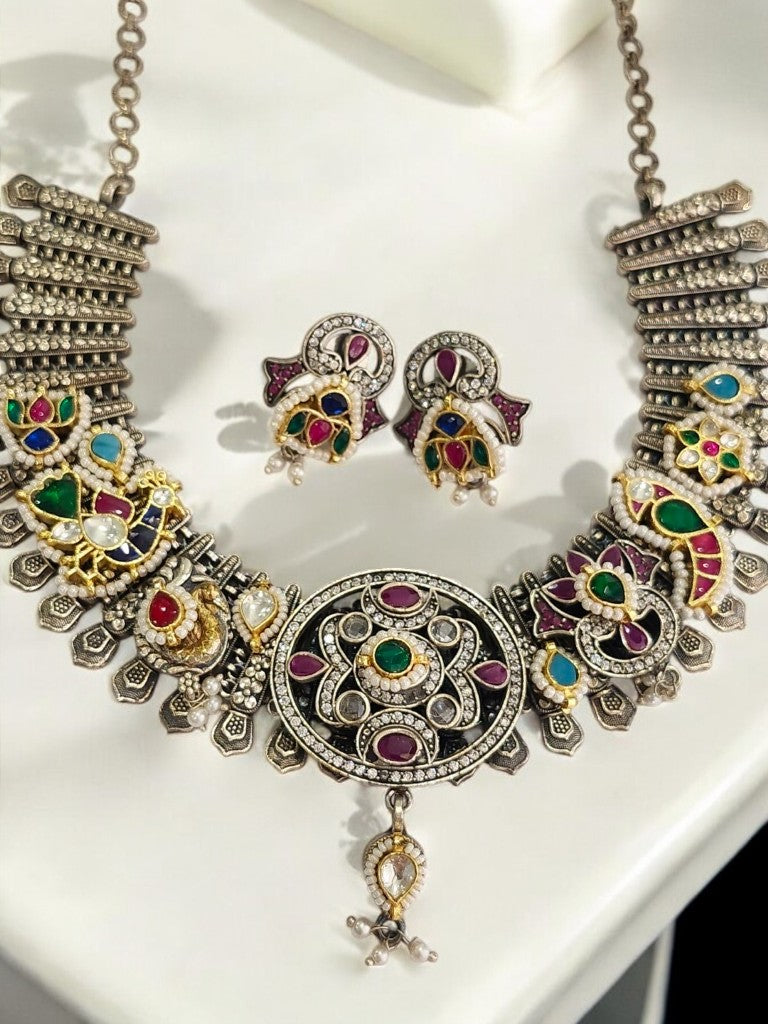 PURPLE MEETANYA GERMAN SILVER JEWELLERY SET