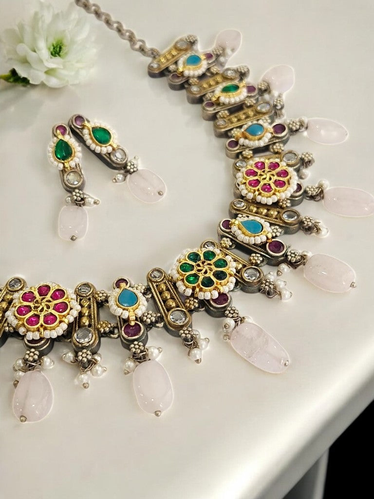 GREEN SAABIRA GERMAN SILVER JEWELLERY SET