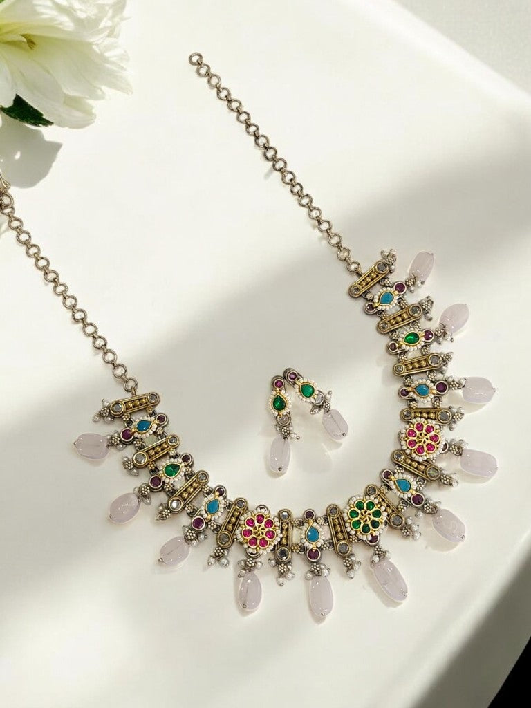 GREEN SAABIRA GERMAN SILVER JEWELLERY SET