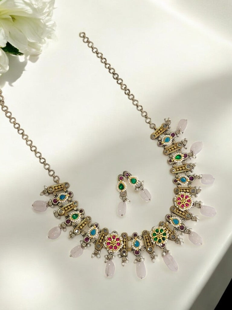 GREEN SAABIRA GERMAN SILVER JEWELLERY SET