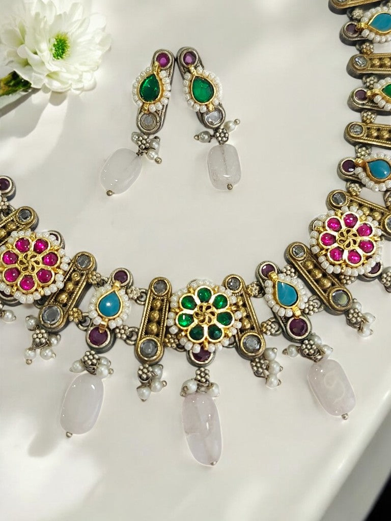 GREEN SAABIRA GERMAN SILVER JEWELLERY SET