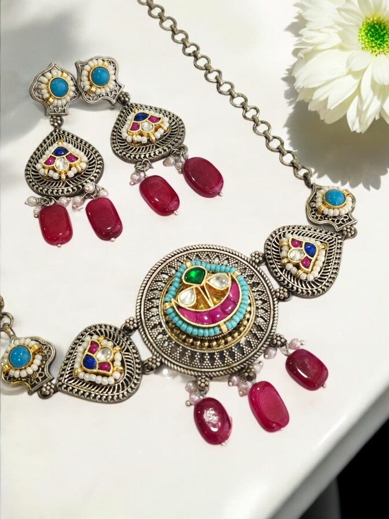 RUBY TRINIKA GERMAN SILVER JEWELLERY SET