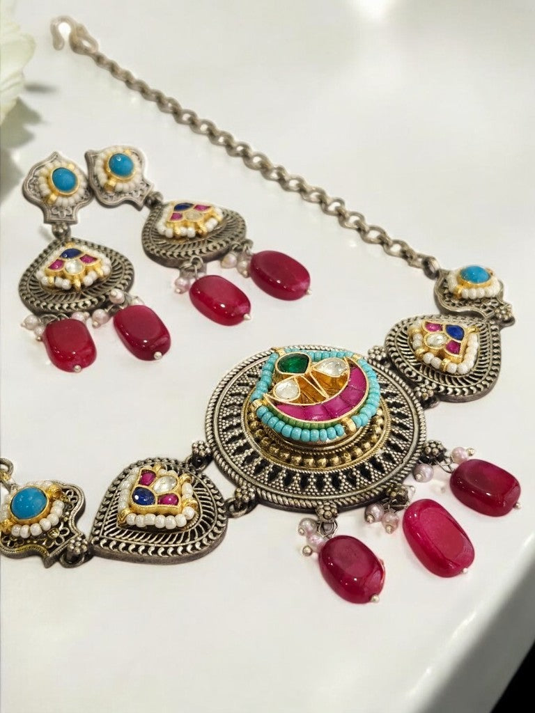 RUBY TRINIKA GERMAN SILVER JEWELLERY SET