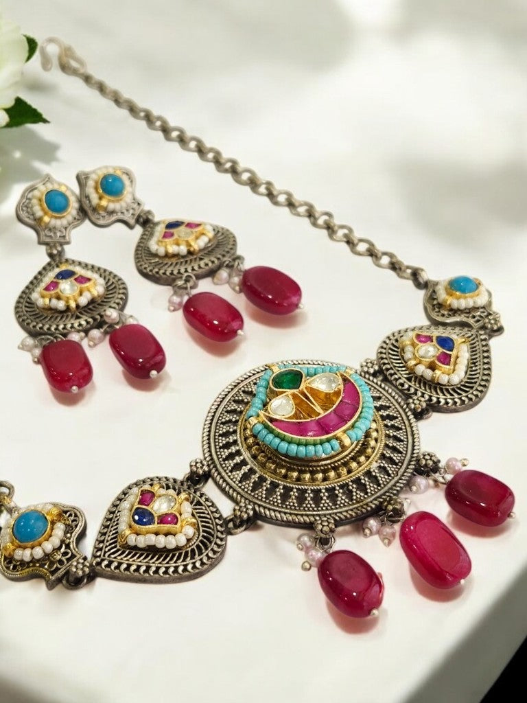 RUBY TRINIKA GERMAN SILVER JEWELLERY SET