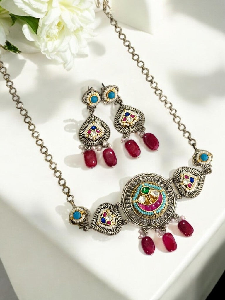 RUBY TRINIKA GERMAN SILVER JEWELLERY SET
