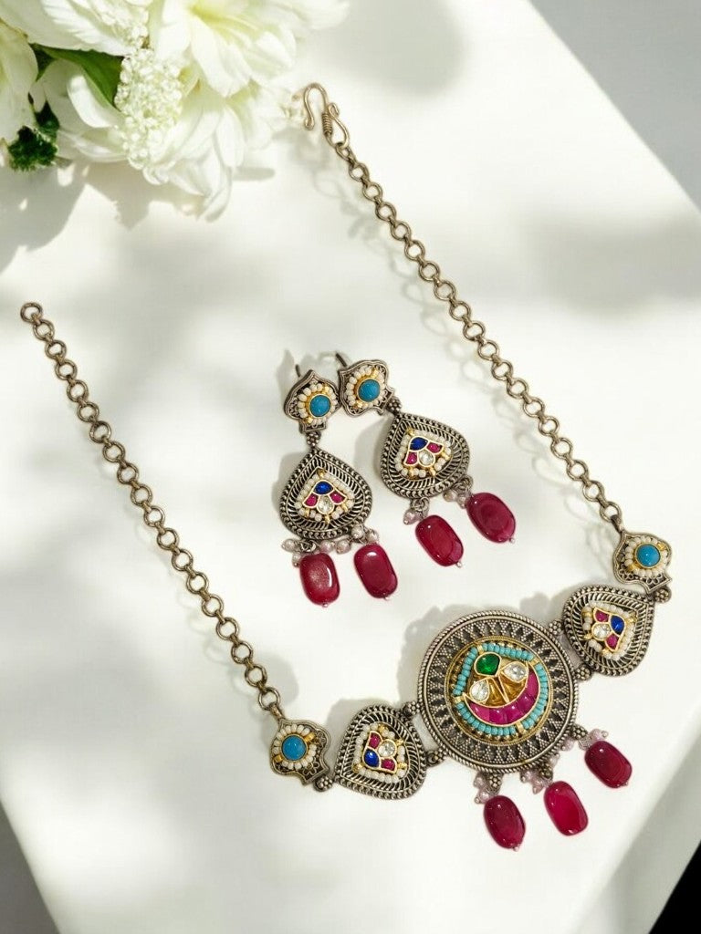 RUBY TRINIKA GERMAN SILVER JEWELLERY SET