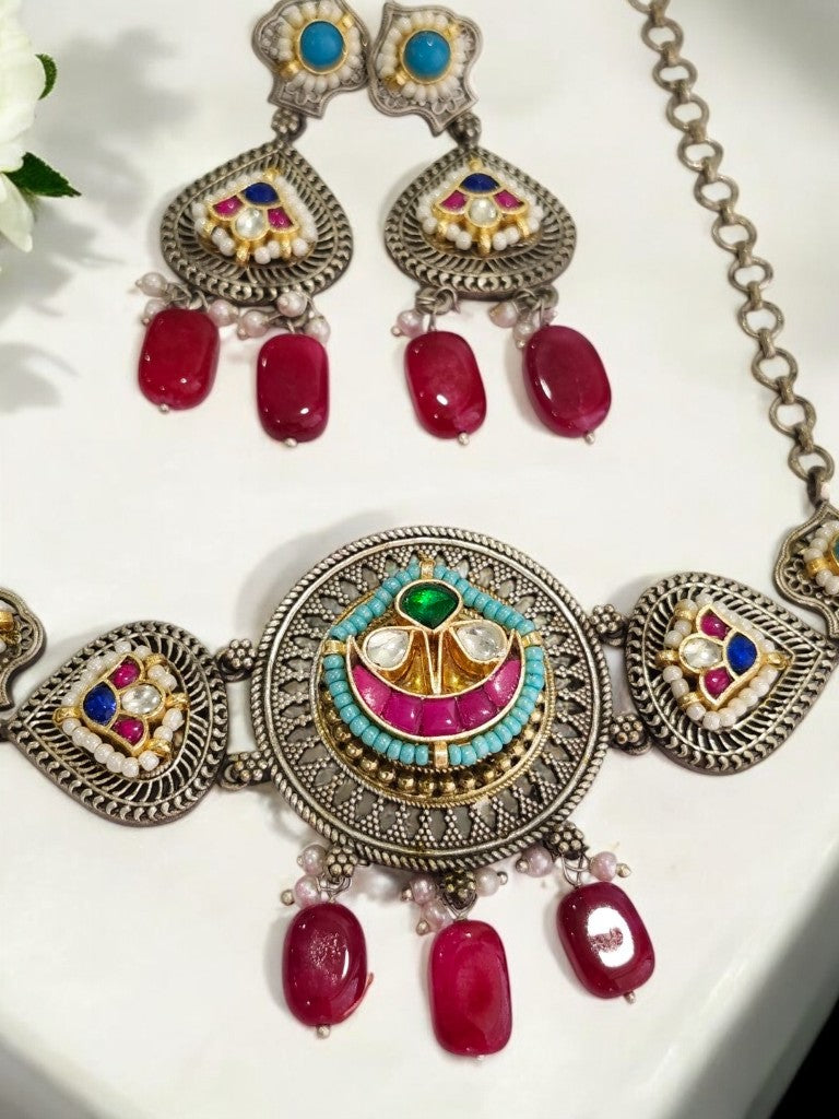 RUBY TRINIKA GERMAN SILVER JEWELLERY SET