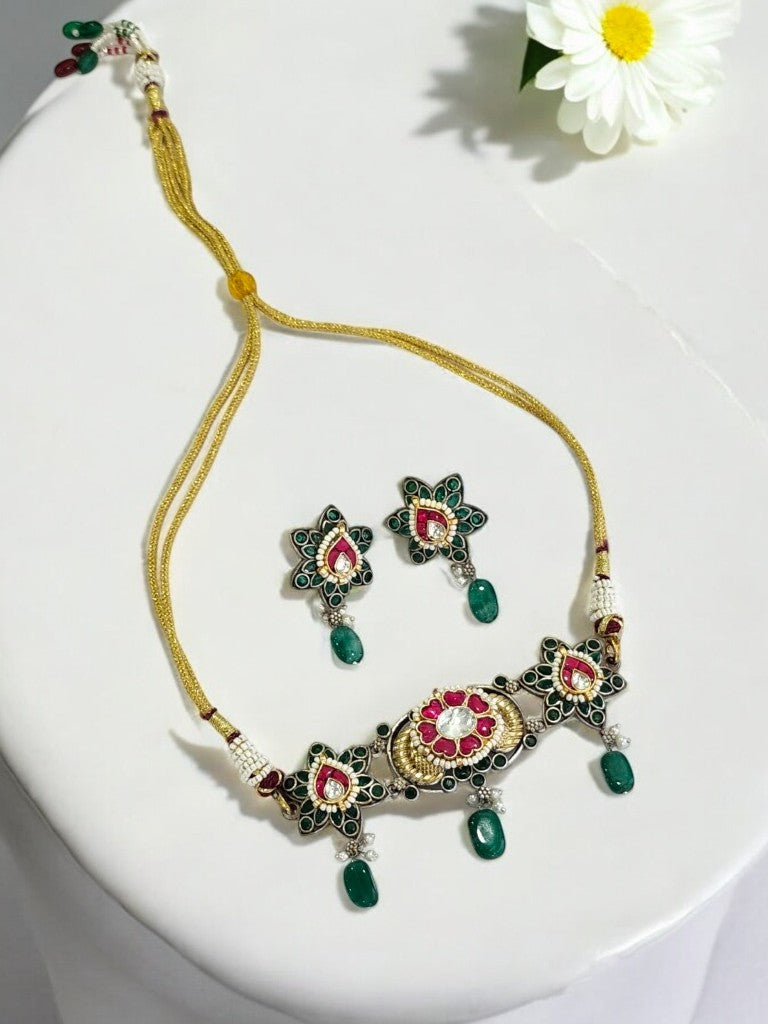 GREEN GANISKA GERMAN SILVER JEWELLERY SET