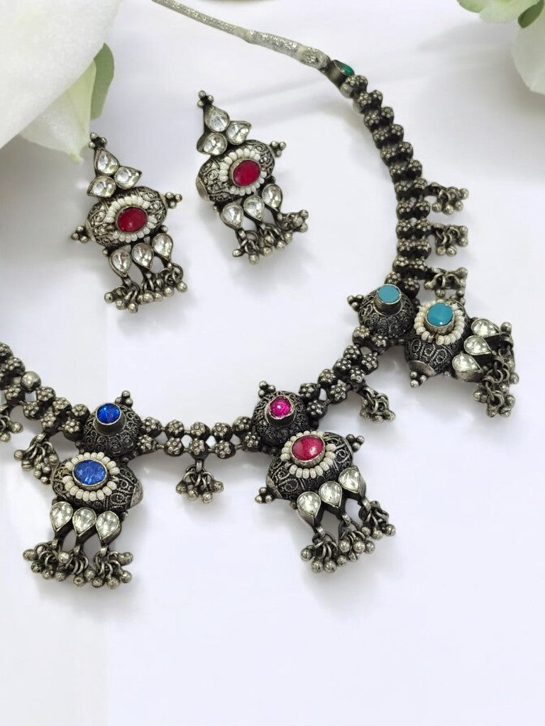 MULTI SURAMAYA GERMAN SILVER JEWELLERY SET