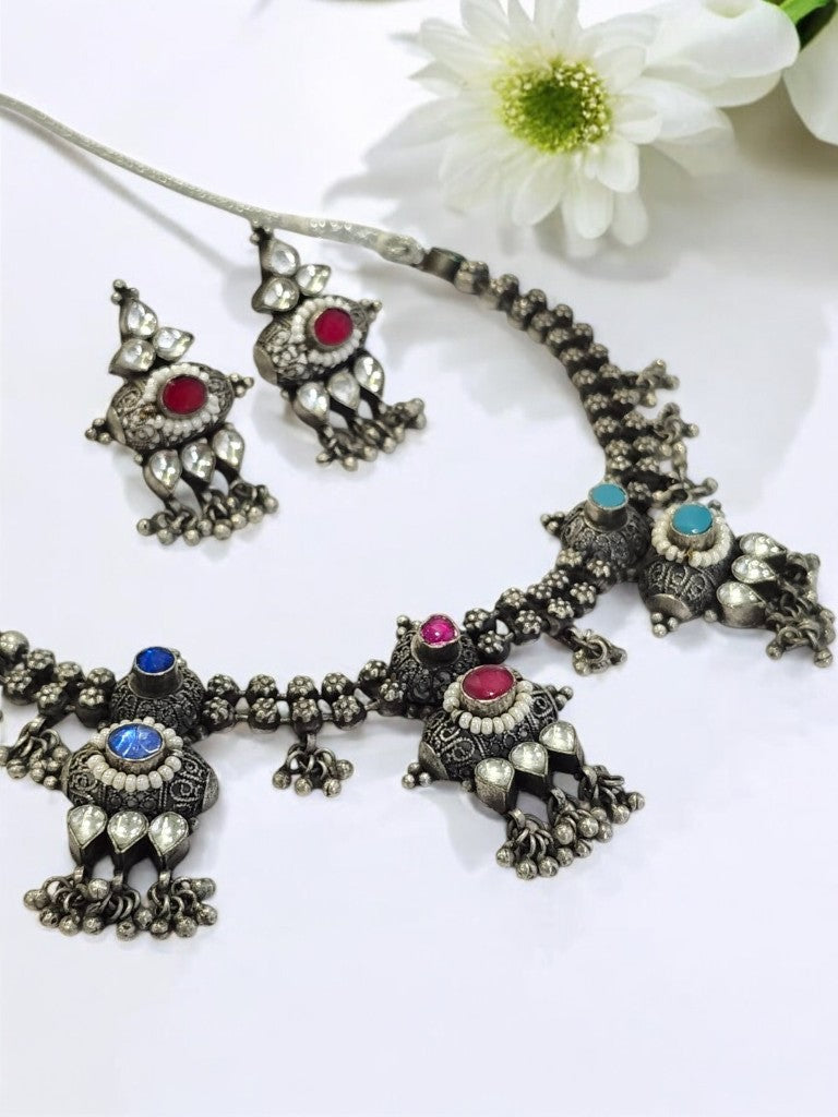 MULTI SURAMAYA GERMAN SILVER JEWELLERY SET