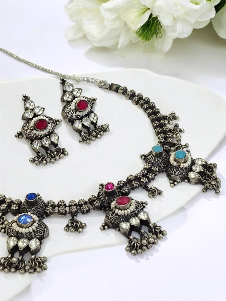 MULTI SURAMAYA GERMAN SILVER JEWELLERY SET