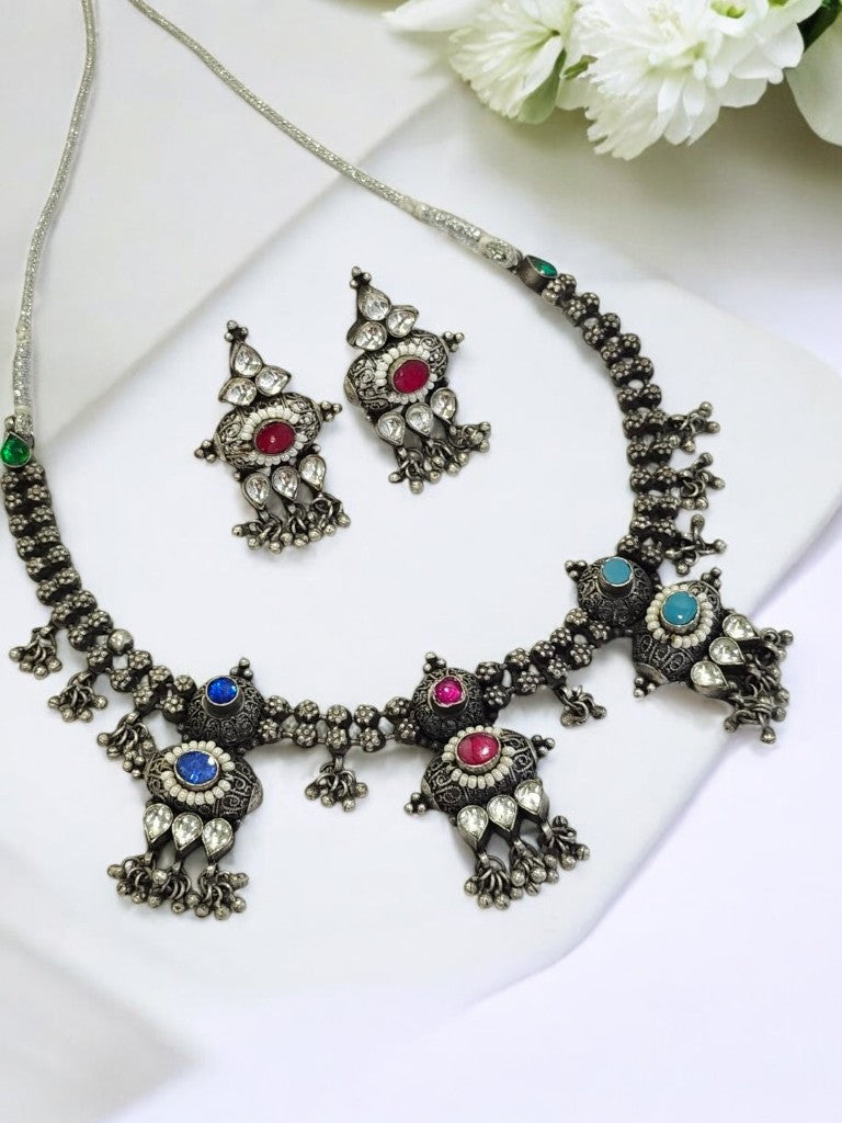 MULTI SURAMAYA GERMAN SILVER JEWELLERY SET