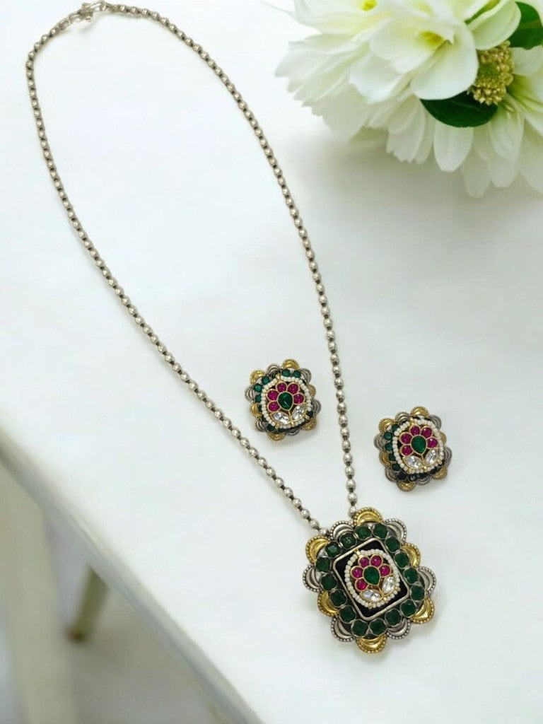 GREEN KSHITI GERMAN SILVER JEWELLERY SET