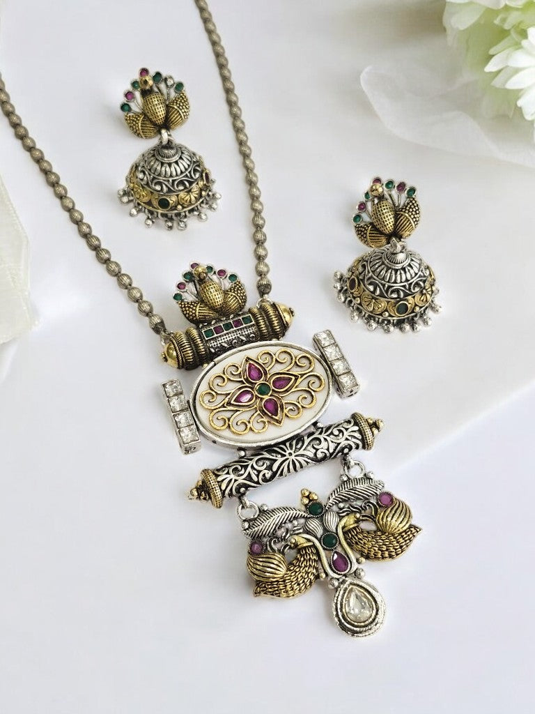 WHITE SHWETA GERMAN SILVER JEWELLERY SET