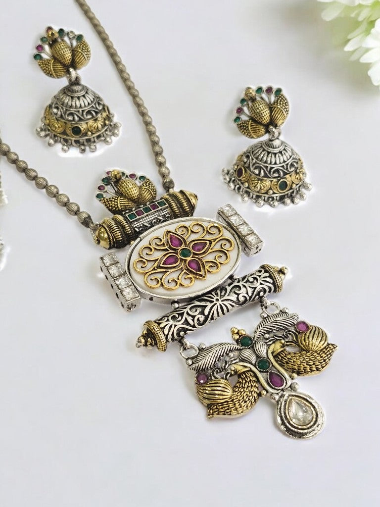WHITE SHWETA GERMAN SILVER JEWELLERY SET