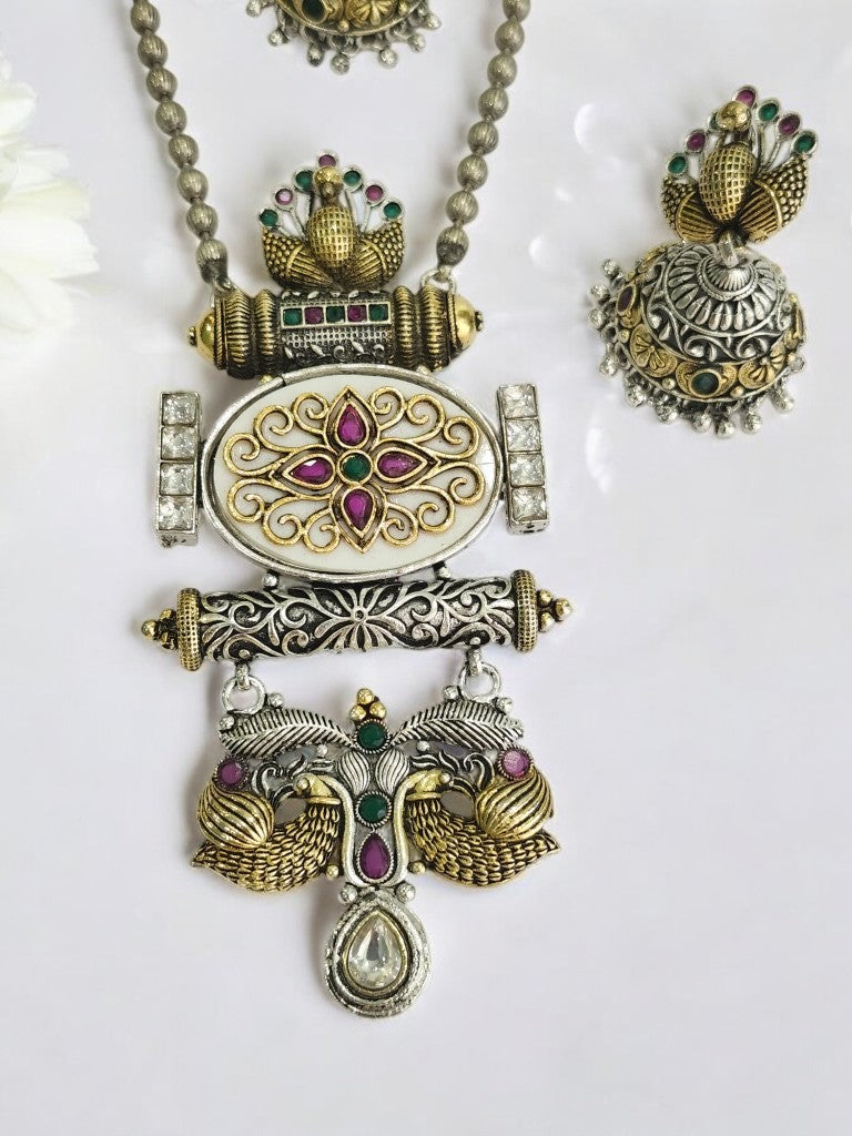 WHITE SHWETA GERMAN SILVER JEWELLERY SET