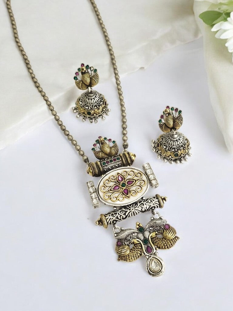 WHITE SHWETA GERMAN SILVER JEWELLERY SET