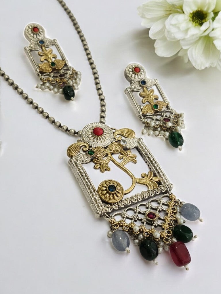 MULTI KAVERISHI GERMAN SILVER JEWELLERY SET