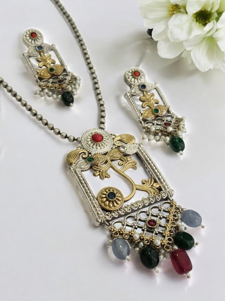 MULTI KAVERISHI GERMAN SILVER JEWELLERY SET