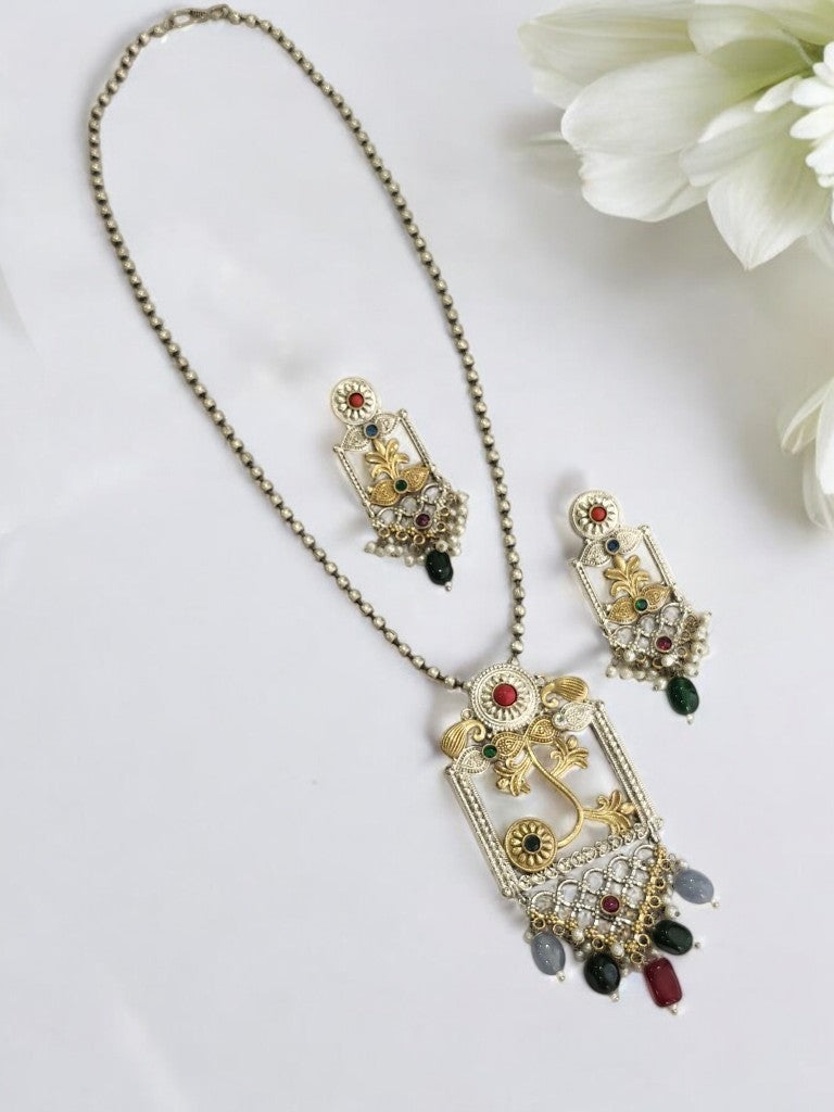 MULTI KAVERISHI GERMAN SILVER JEWELLERY SET