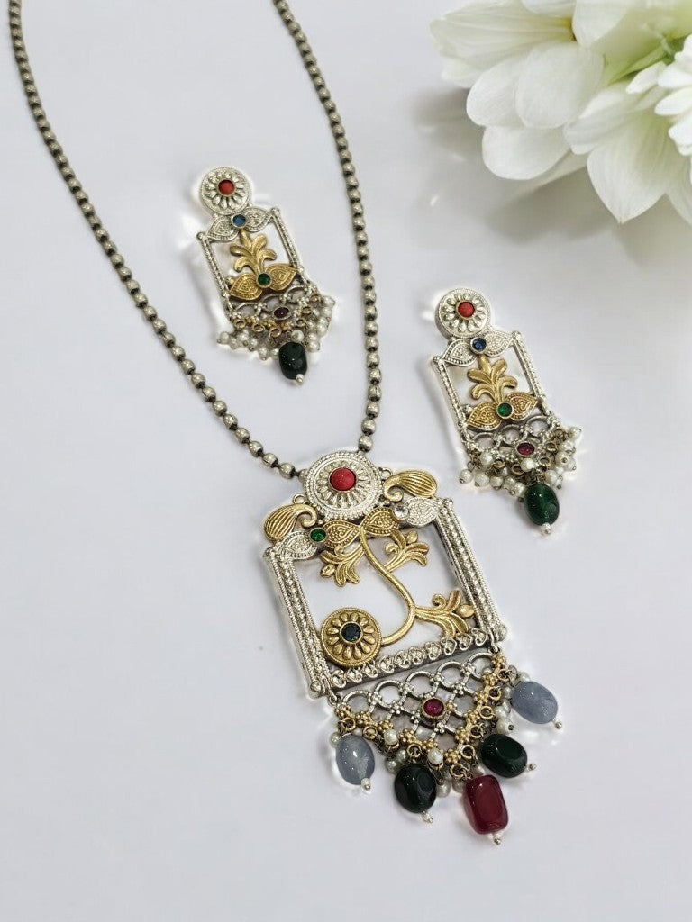 MULTI KAVERISHI GERMAN SILVER JEWELLERY SET