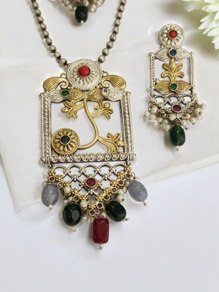 MULTI KAVERISHI GERMAN SILVER JEWELLERY SET