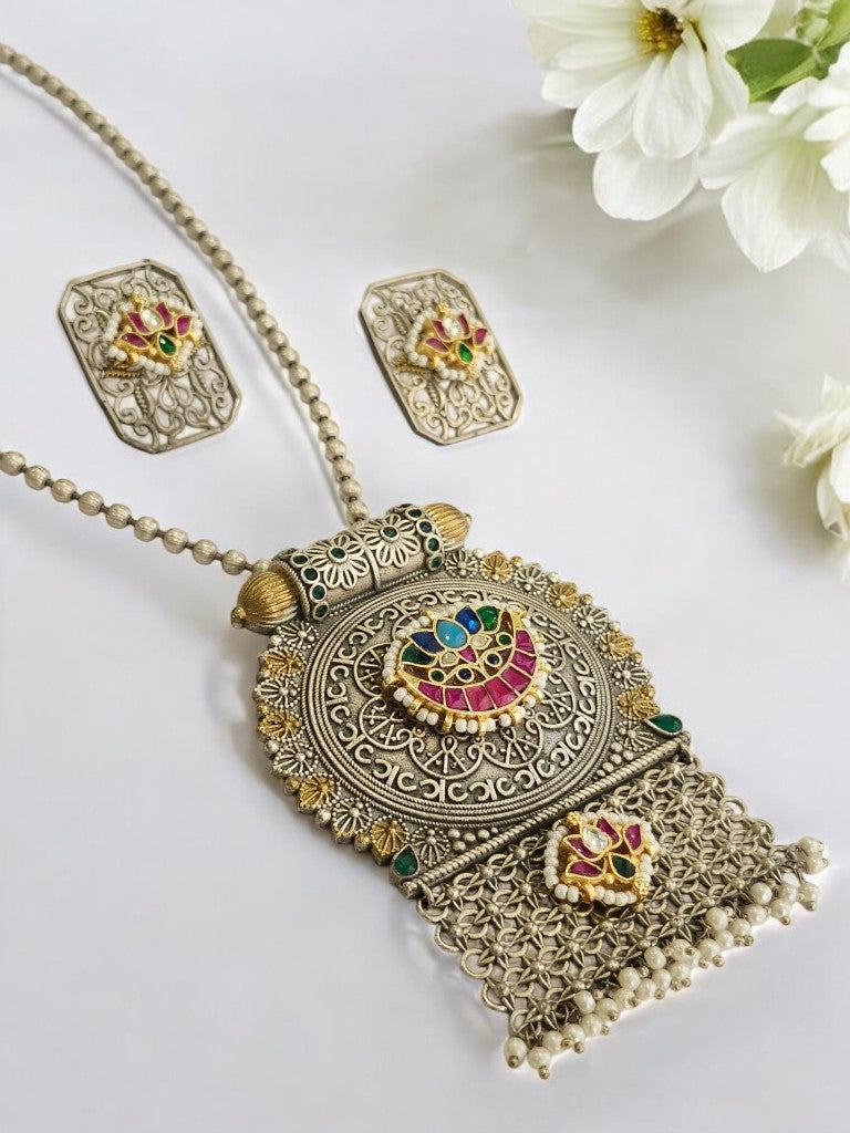 PINK TANUJA GERMAN SILVER JEWELLERY SET