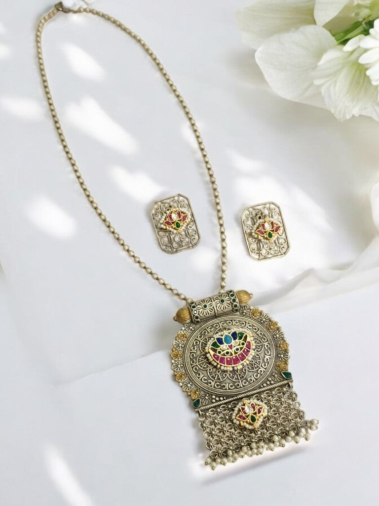 PINK TANUJA GERMAN SILVER JEWELLERY SET