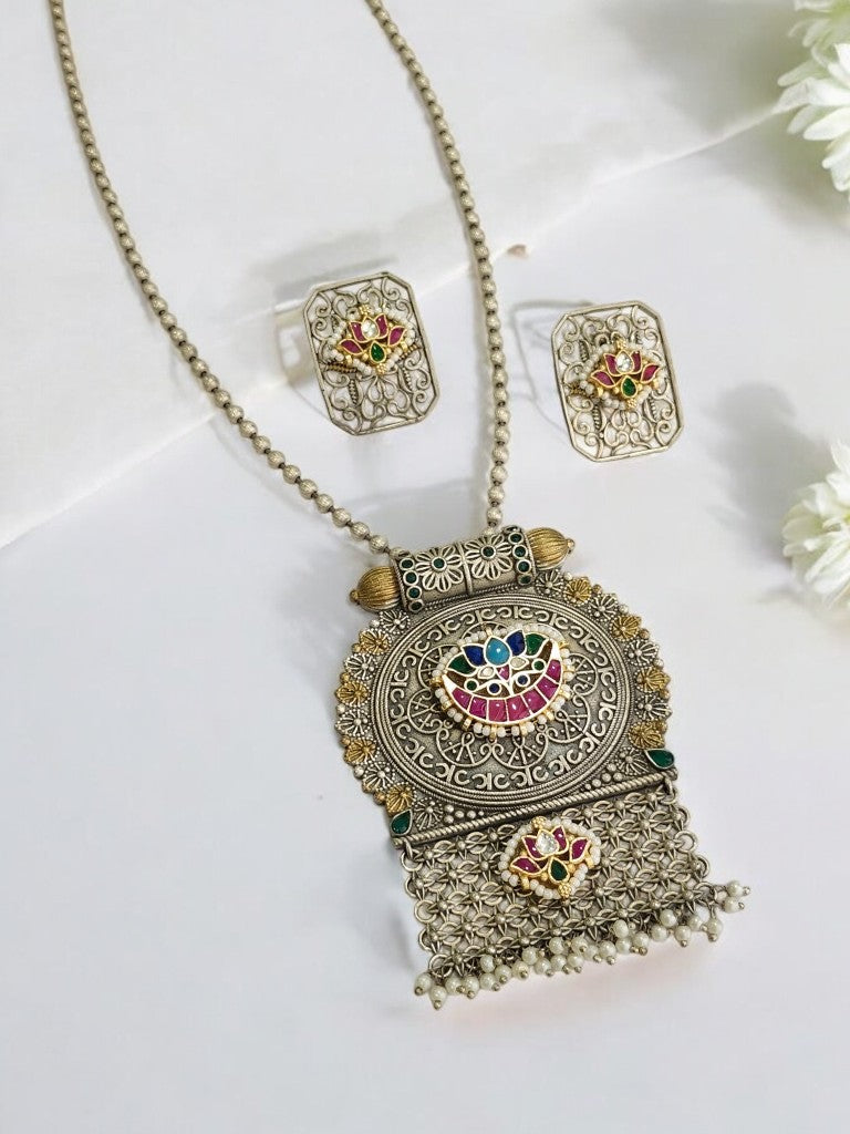 PINK TANUJA GERMAN SILVER JEWELLERY SET