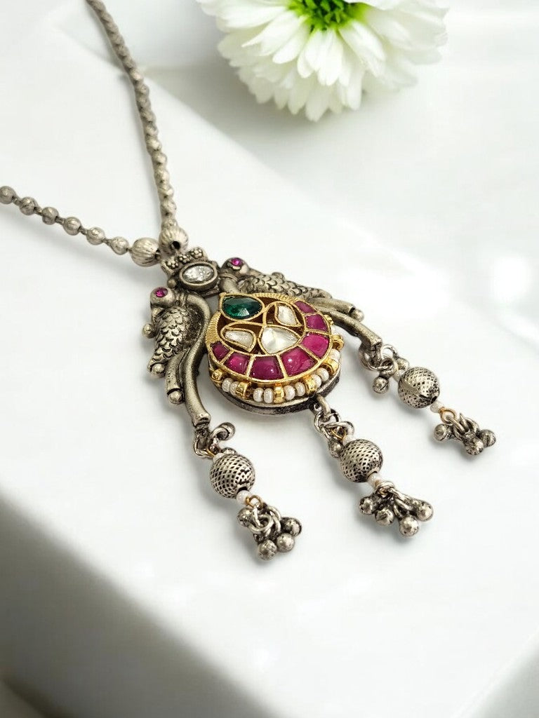 PINK PRIYATHA GERMAN SILVER JEWELLERY SET
