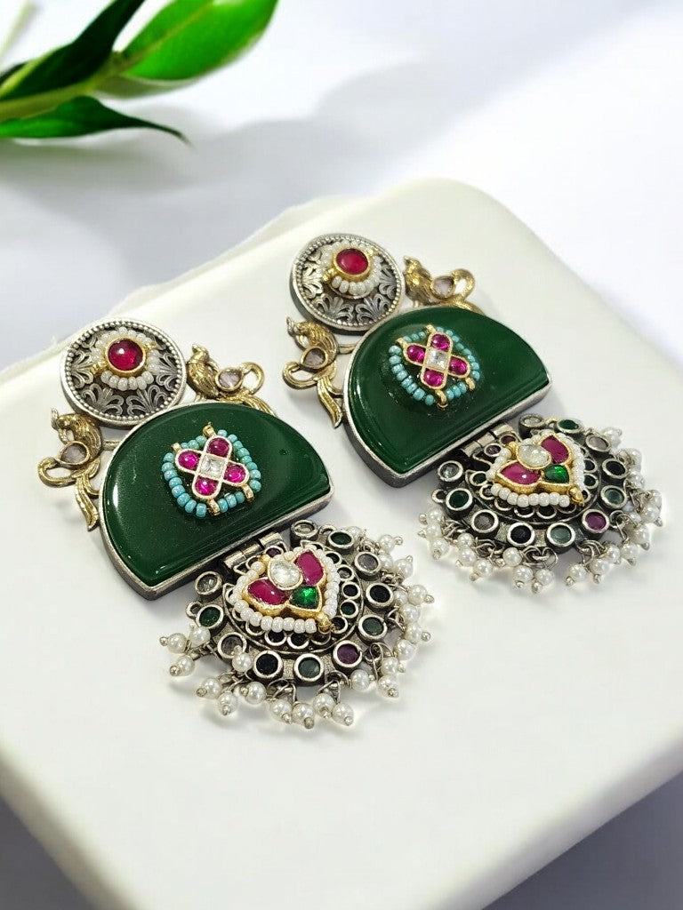GREEN LEESHA GERMAN SILVER EARRINGS