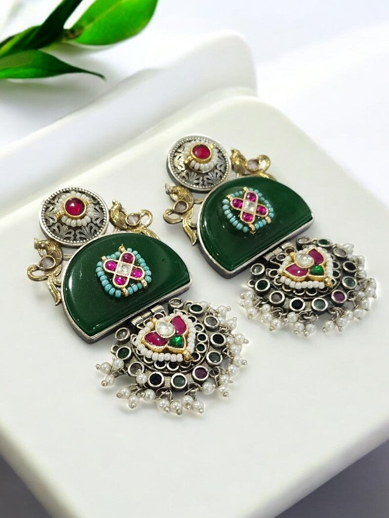 GREEN LEESHA GERMAN SILVER EARRINGS