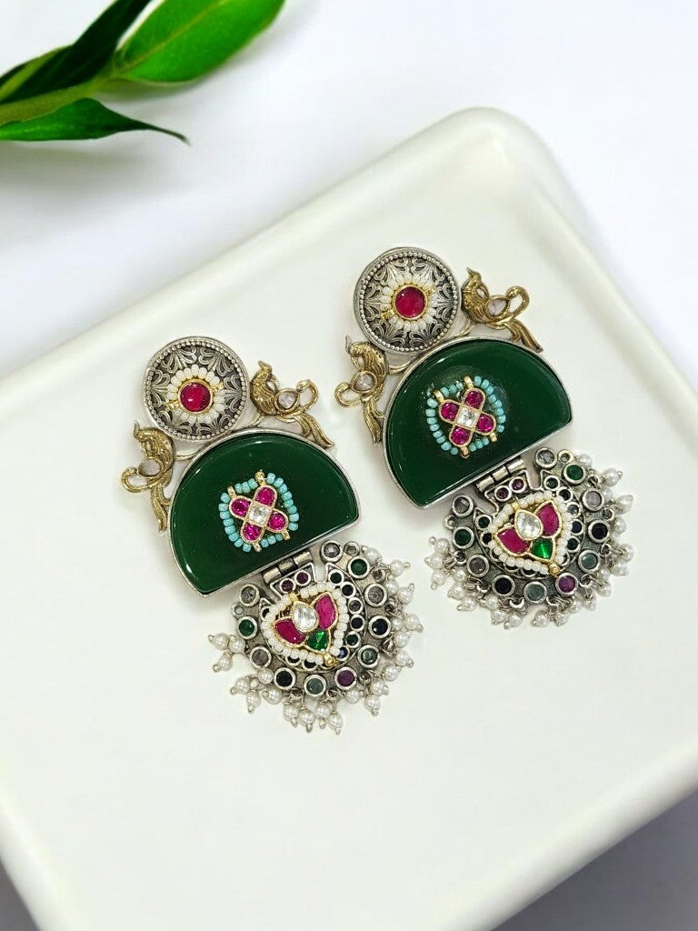 GREEN LEESHA GERMAN SILVER EARRINGS