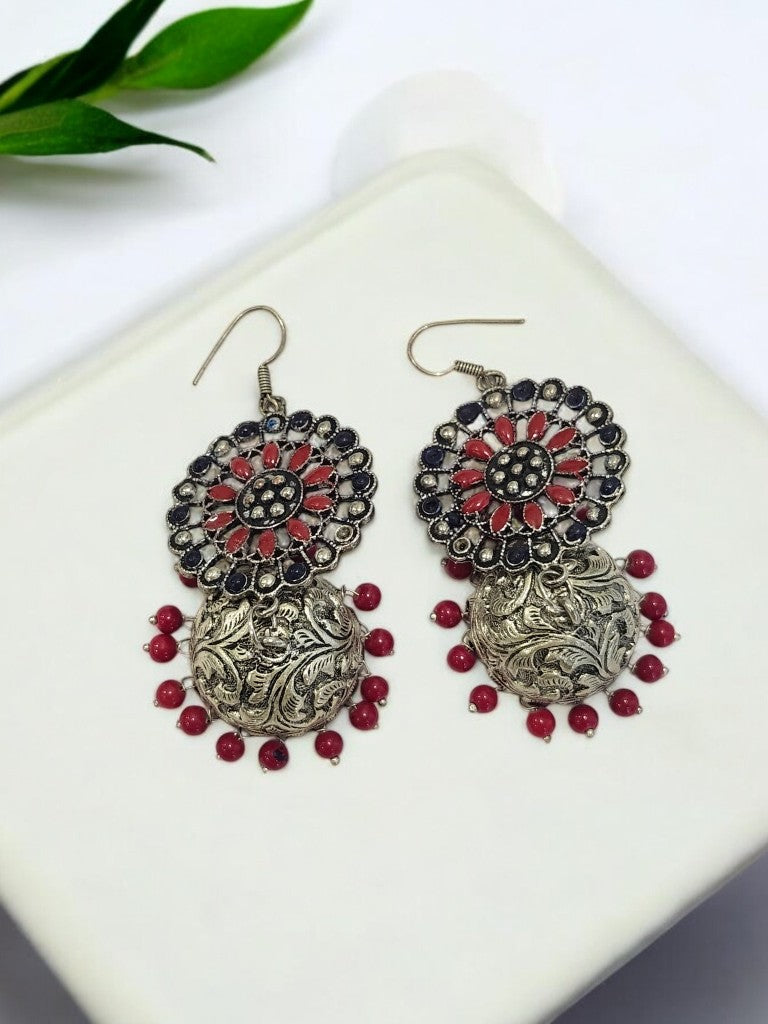PINK SAMYA GERMAN SILVER EARRINGS