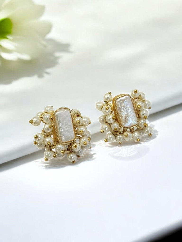 WHITE RECTANGULAR ANIYA SEMI PRECIOUS EARRING