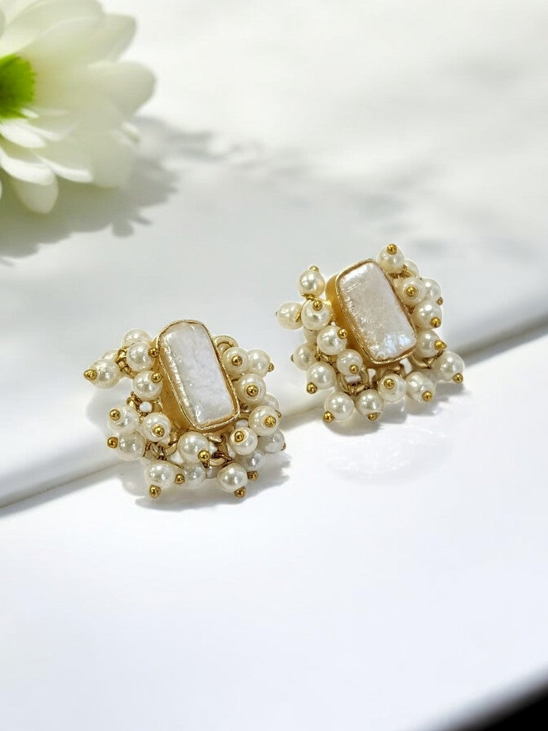 WHITE RECTANGULAR ANIYA SEMI PRECIOUS EARRING