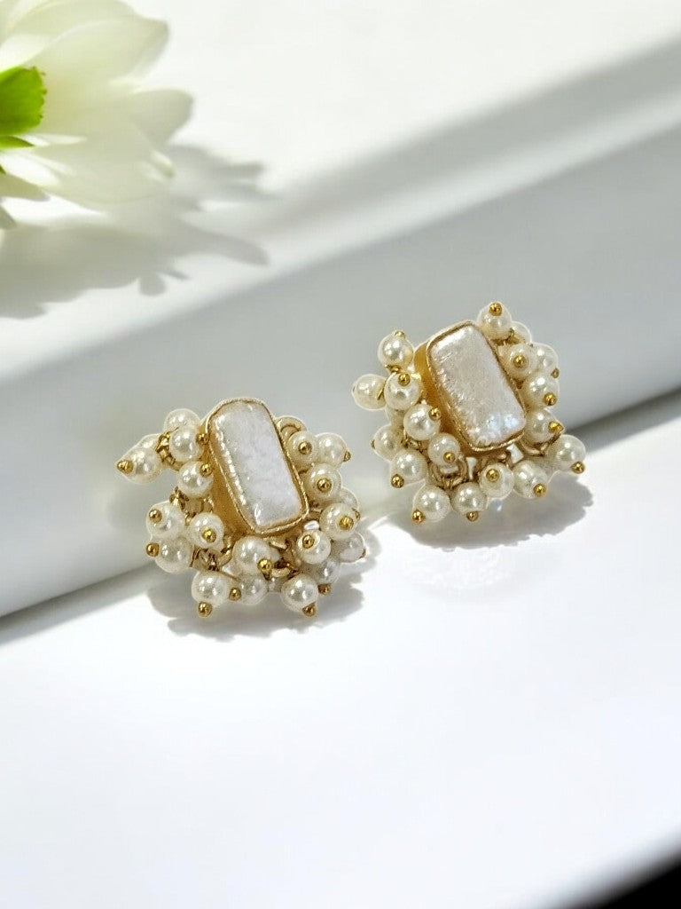 WHITE RECTANGULAR ANIYA SEMI PRECIOUS EARRING